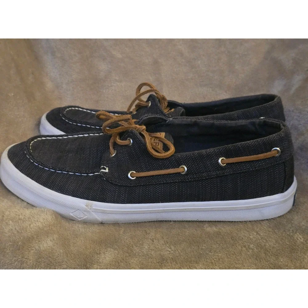Sperry Top-Sider Bahama II Mens 10.5 Boat Shoes Charcoal Grey Canvas STS19242